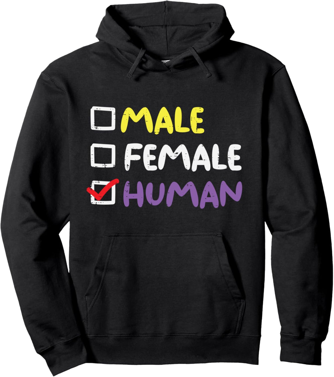 Male Female Human Checkbox LGBTQ Non-Binary Flag Genderqueer Pullover Hoodie