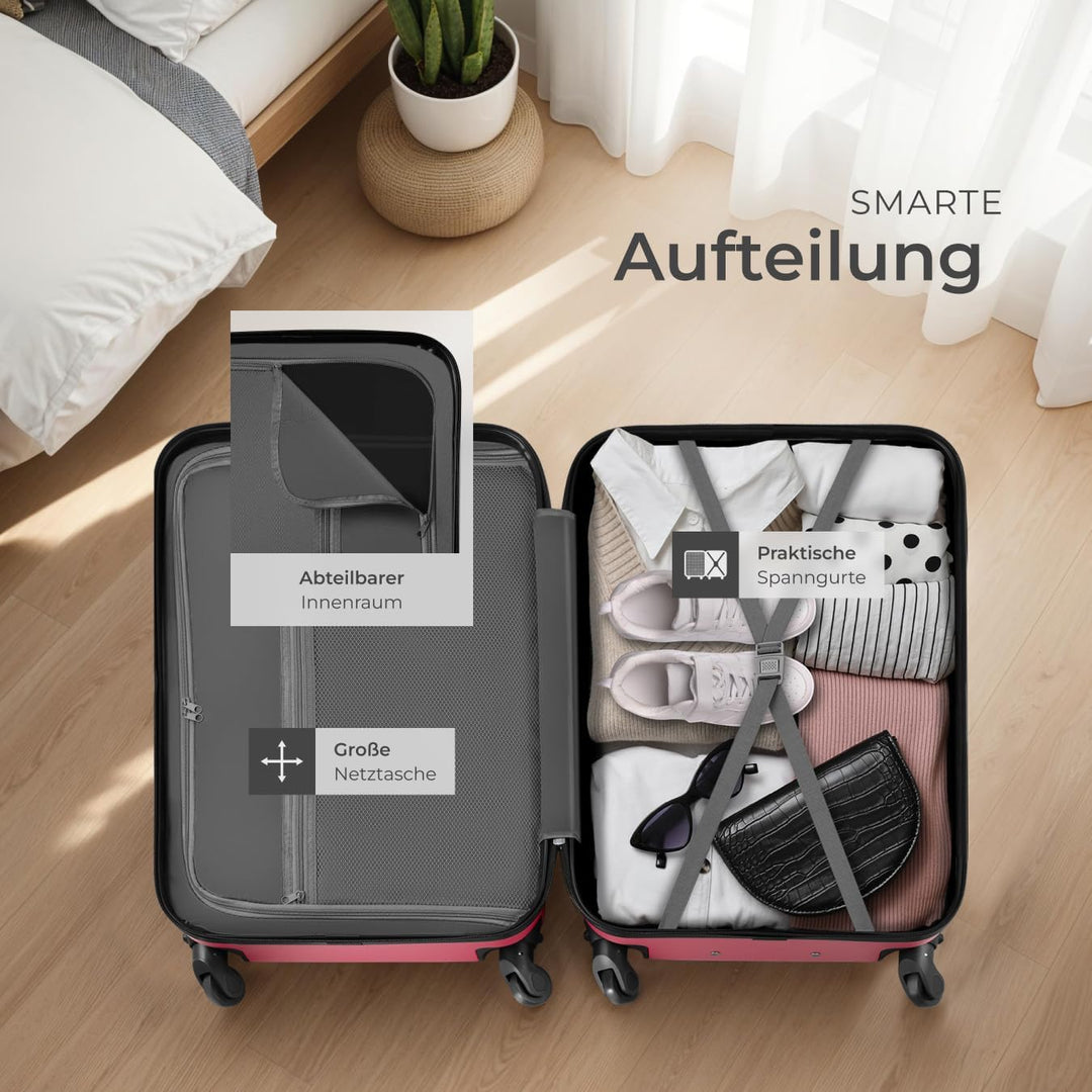 tectake® 3er Kofferset mit Kofferwaage & Kofferanhänger, Reisekoffer Set, ABS Hartschalenkoffer Set,