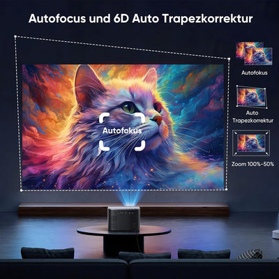 Beamer Auto 6D Trapezkorrektur WiFi6 Bluetooth Beamer 4K Unterstützt, 25000 Lumen 1080P Full HD Beam