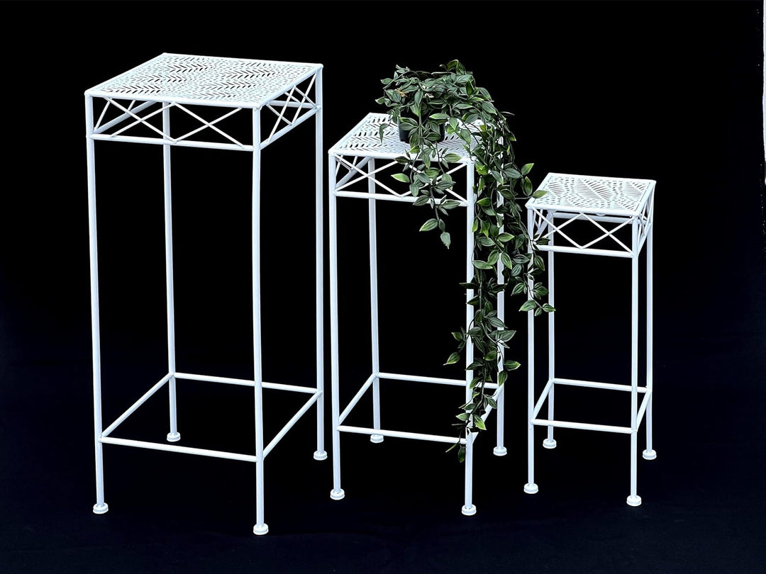 DanDiBo Blumenhocker Weiss Metall Eckig Blumenständer 96314 3er Set Beistelltisch Blumensäule Modern