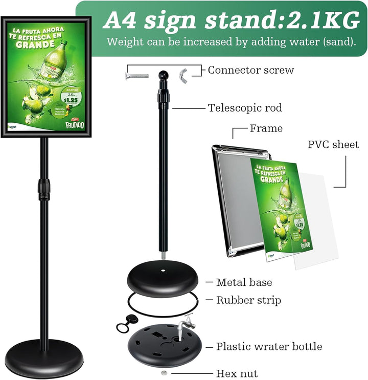 Mutualsign Infoständer A4 Aluminium Plakatständer Höhenverstellbar Posterständer Informationsständer