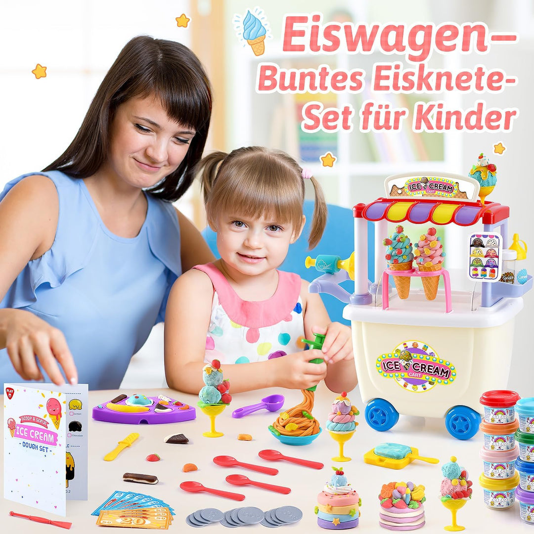 PLAY Das Eiswagen Kinder Knete Set - DIY Knete Zubehör, Kinderknete Kitchen Creations mit Knetwerkze