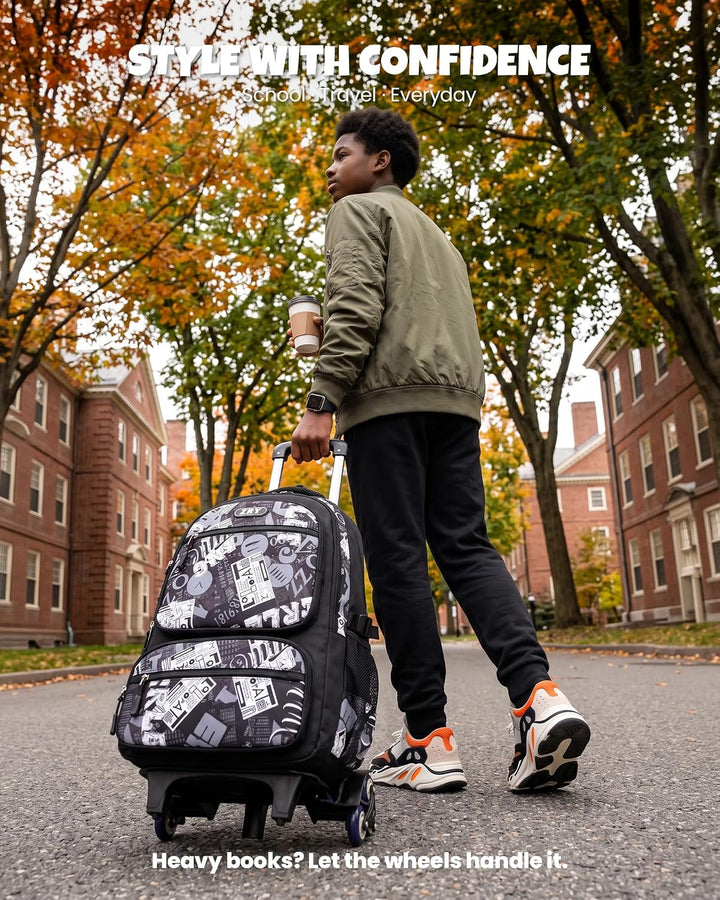 Amythe Schulrucksack Teenager, Abnehmbare Trolley Rucksack Schule mit 6 Räder für Jungen ab 10 Jahre