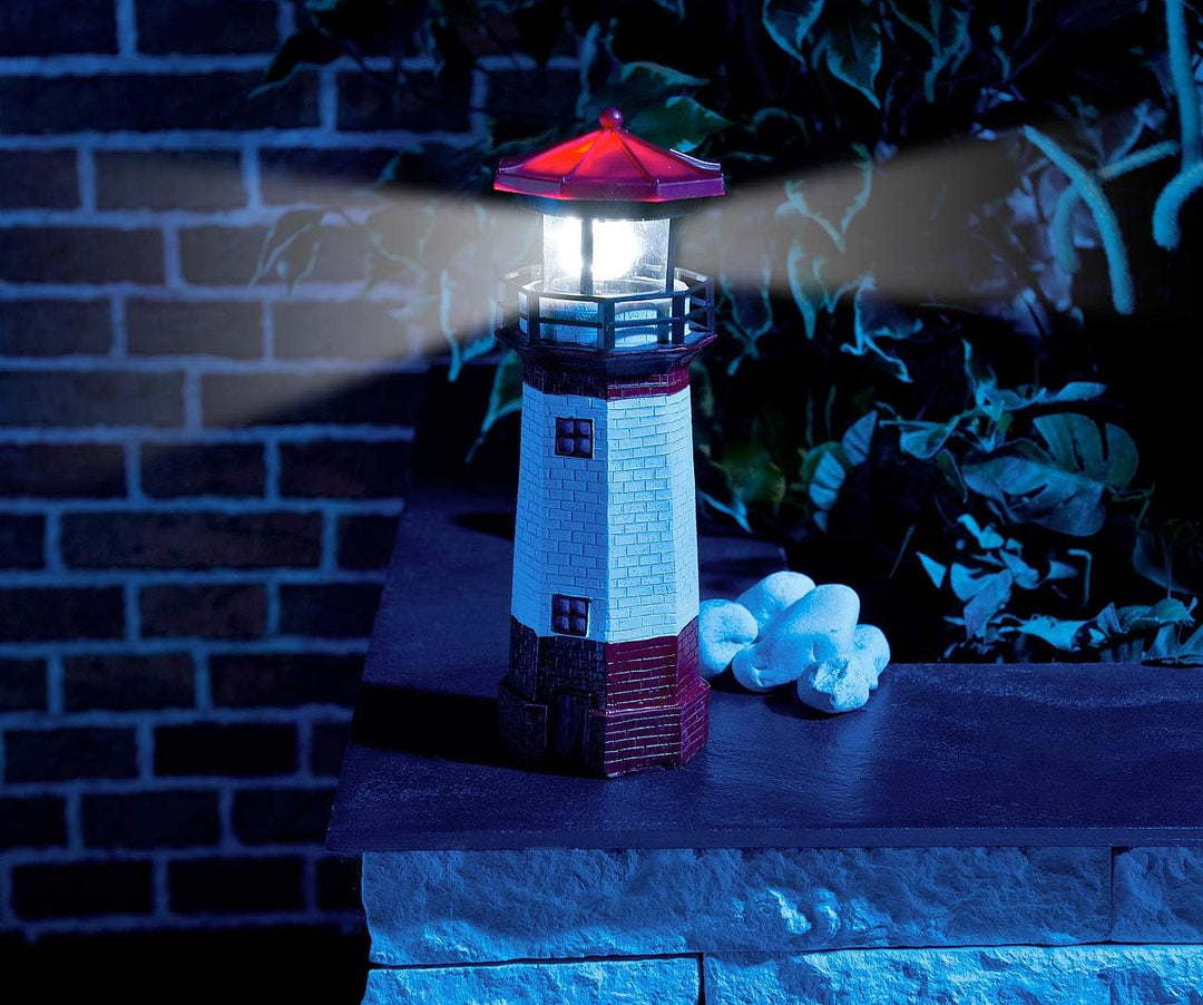 Lunartec Leuchtturm Deko Garten: 2er-Set Solar-Deko-Leuchttürme mit LED-Licht & drehendem Reflektor