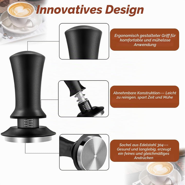 Kaffee Tamper 58mm mit Silikonpad - Espresso Stampfer Edelstahl Kalibriert mit Feder für 58mm Siebtr