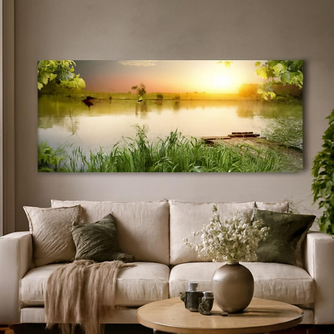 Wandbilder Dekoration Wohnzimmer Brücke See Panorama Bilder auf Leinwand 120x50cm Leinwandbild mit R