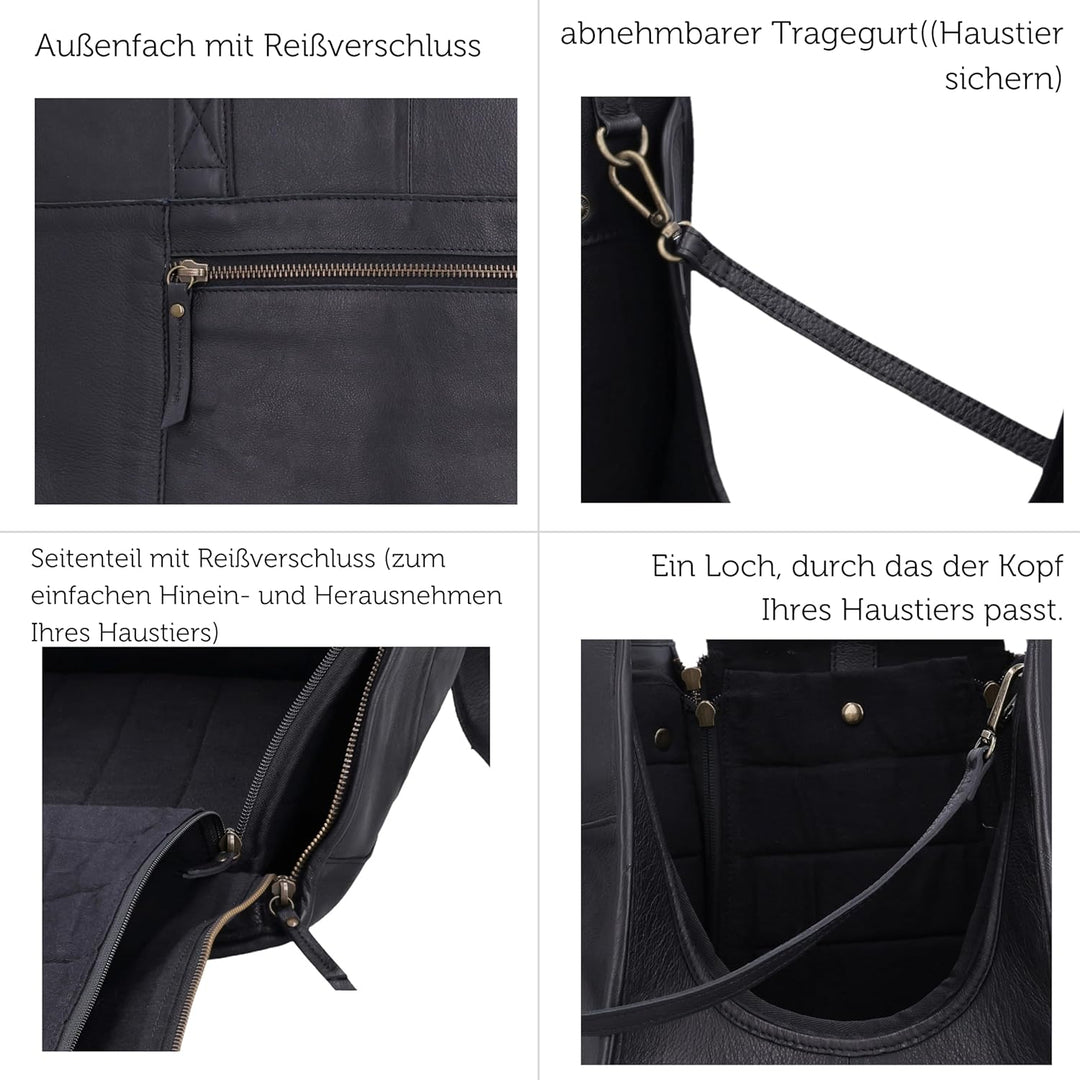 Gusti Leder Haustiertragetasche Majvi - Tiertransporttasche Haustier Vierbeiner Leder Schwarz