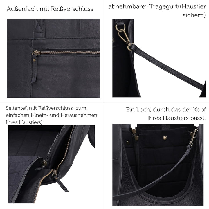 Gusti Leder Haustiertragetasche Majvi - Tiertransporttasche Haustier Vierbeiner Leder Schwarz