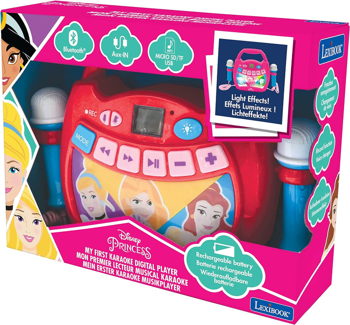 Lexibook MP300DPZ Disney Princess, Mein erster Karaoke Musikplayer mit 2 Spielzeugmikrofonen, Kabell