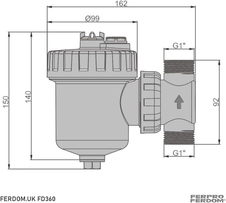 FERDOM FD360 Magnetische Filter für Zentralheizung, Solar und HLK-Systeme. Mit Nicht-Magnetischem Sc