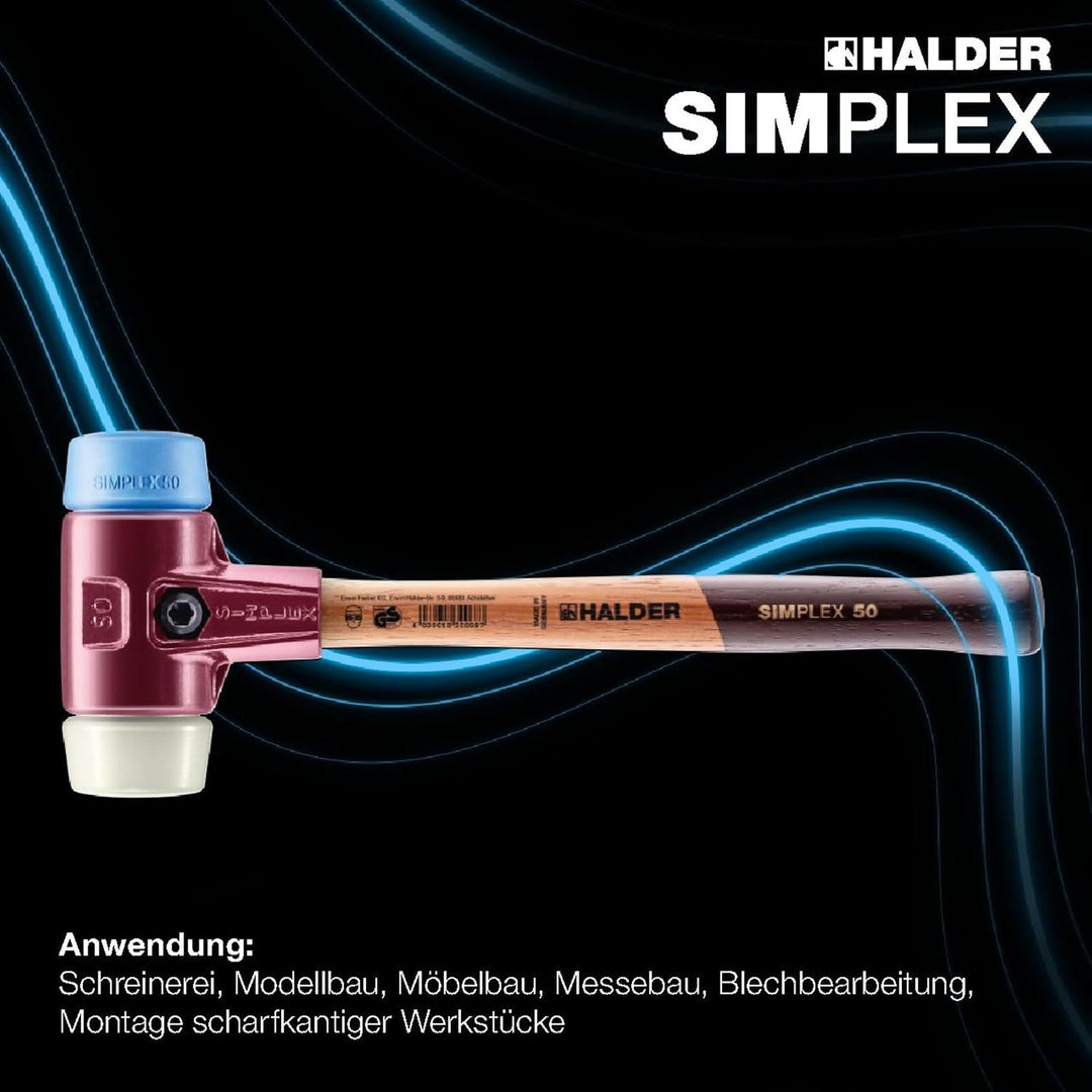 SIMPLEX-Schonhammer, TPE-soft/Nylon; mit Tempergussgehäuse und hochwertigem Holzstiel | D=40 mm | 30