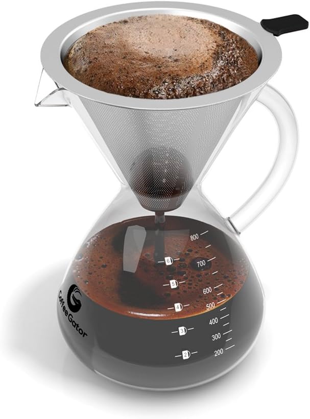 Coffee Gator Kaffeebereiter (800 ml) - Pour Over Kaffeebrüher für Filterkaffee - Glas Kaffeekanne mi