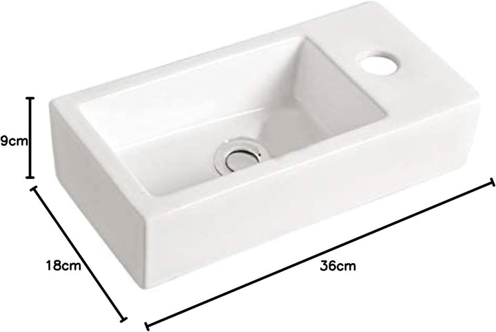 Grünblatt Waschbecken Hänge-Waschtisch mit Lotus Effekt Nano-Beschichtung (36 x18x9-Rechts), 36 x18x