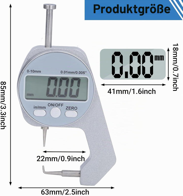 LiebeWH Dickenmesser 0-10 Mm Bereich LCD-Bildschirm Digitalanzeige Gekrümmte Spitze Mini-Dickenmesse