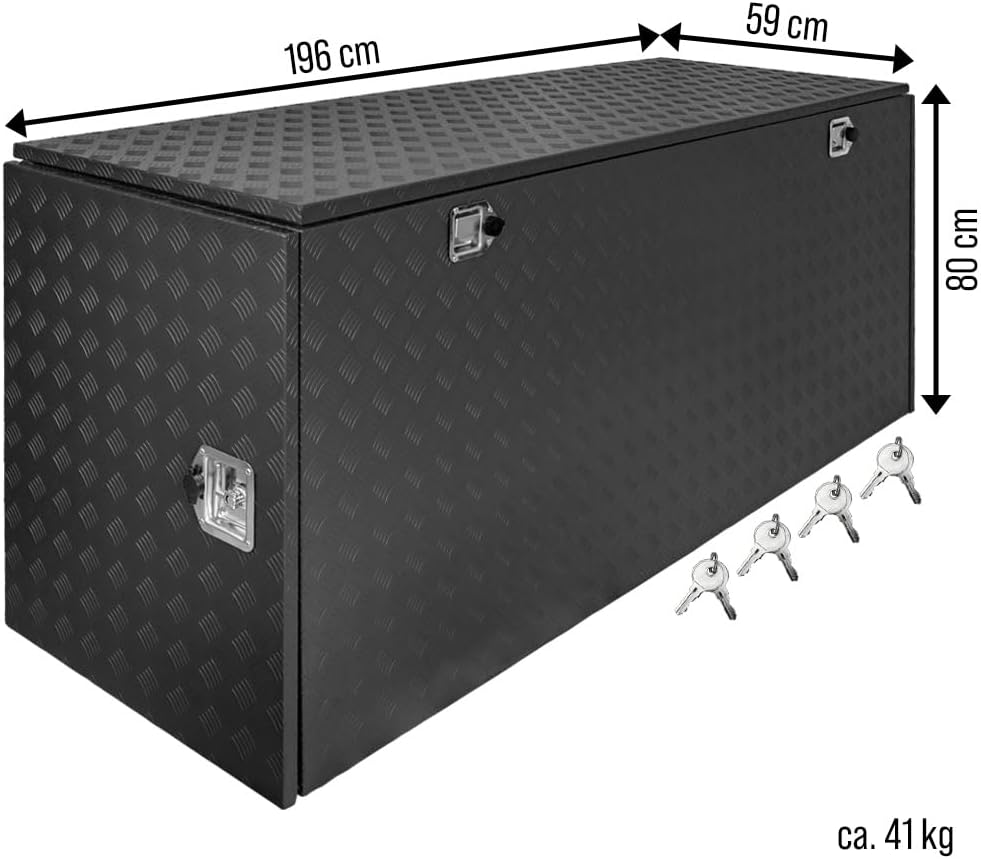Trucky Truckbox Aluminium Abschliessbar Deichselbox Alu Kiste Anhängerbox | Modell P900, 196x59x80cm