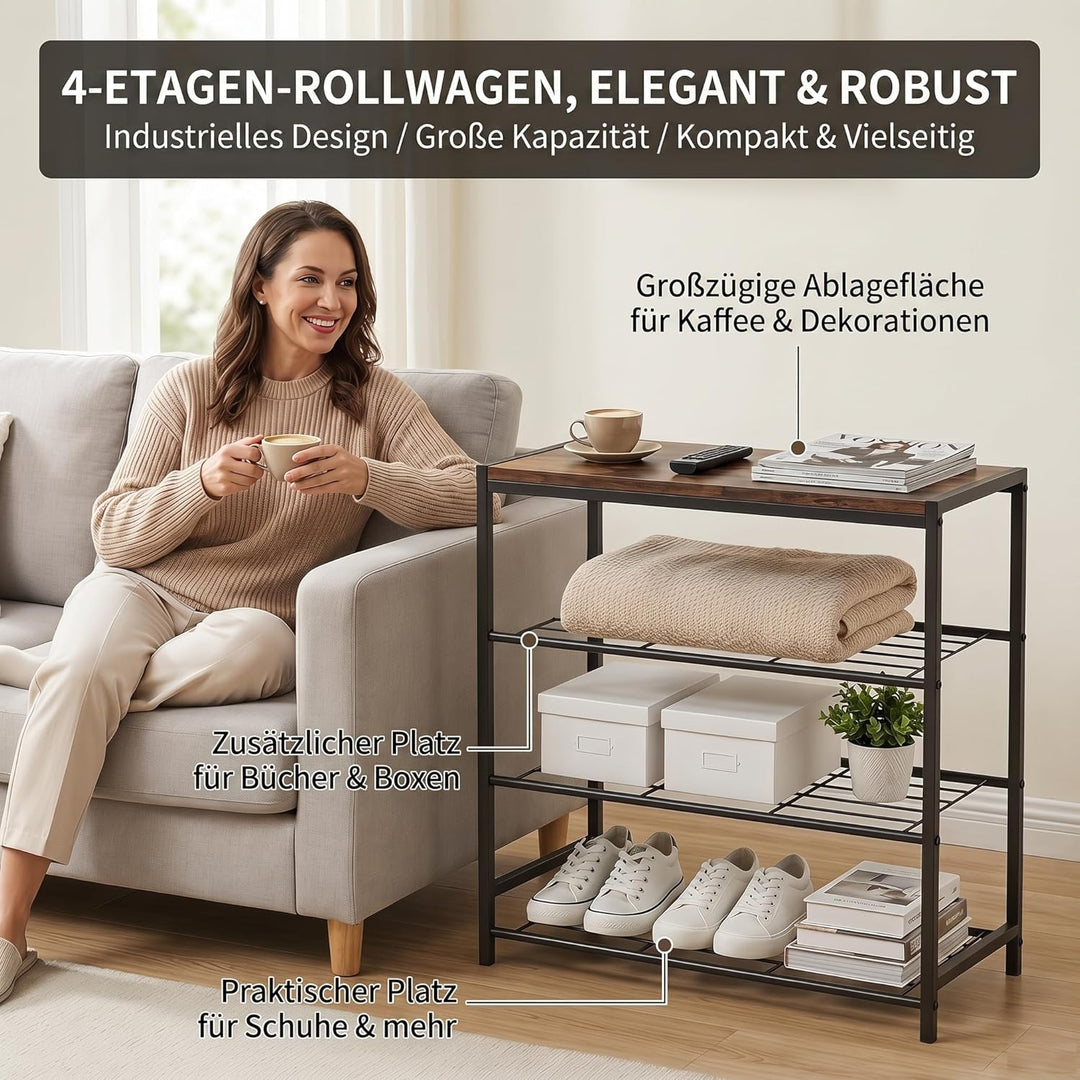 Schuhregal Schmal mit 4 Ebenen und Ablagefläche - Platzsparendes Metall Schuhregal für Flur & Eingan