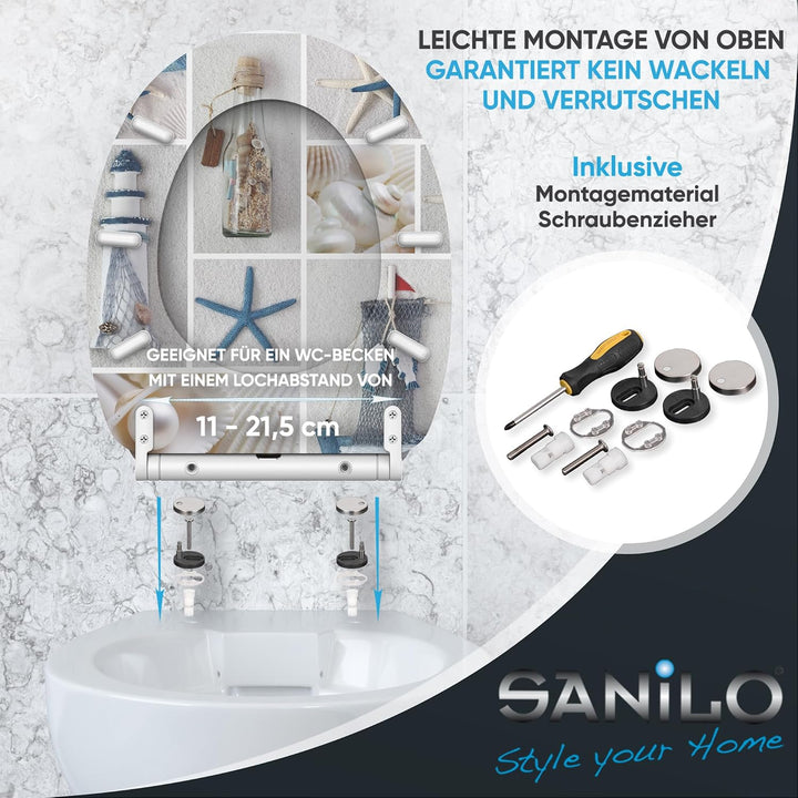 Sanilo WC Sitz mit Absenkautomatik, hochwertiger Toilettendeckel, einfache Montage, stabile Scharnie