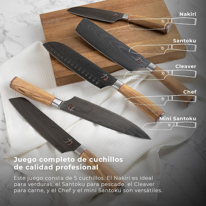 MasterPRO Tetsu : Küchenmesser : Komplettes Set mit 5 japanischen Messern : Perfekt zum Schneiden al
