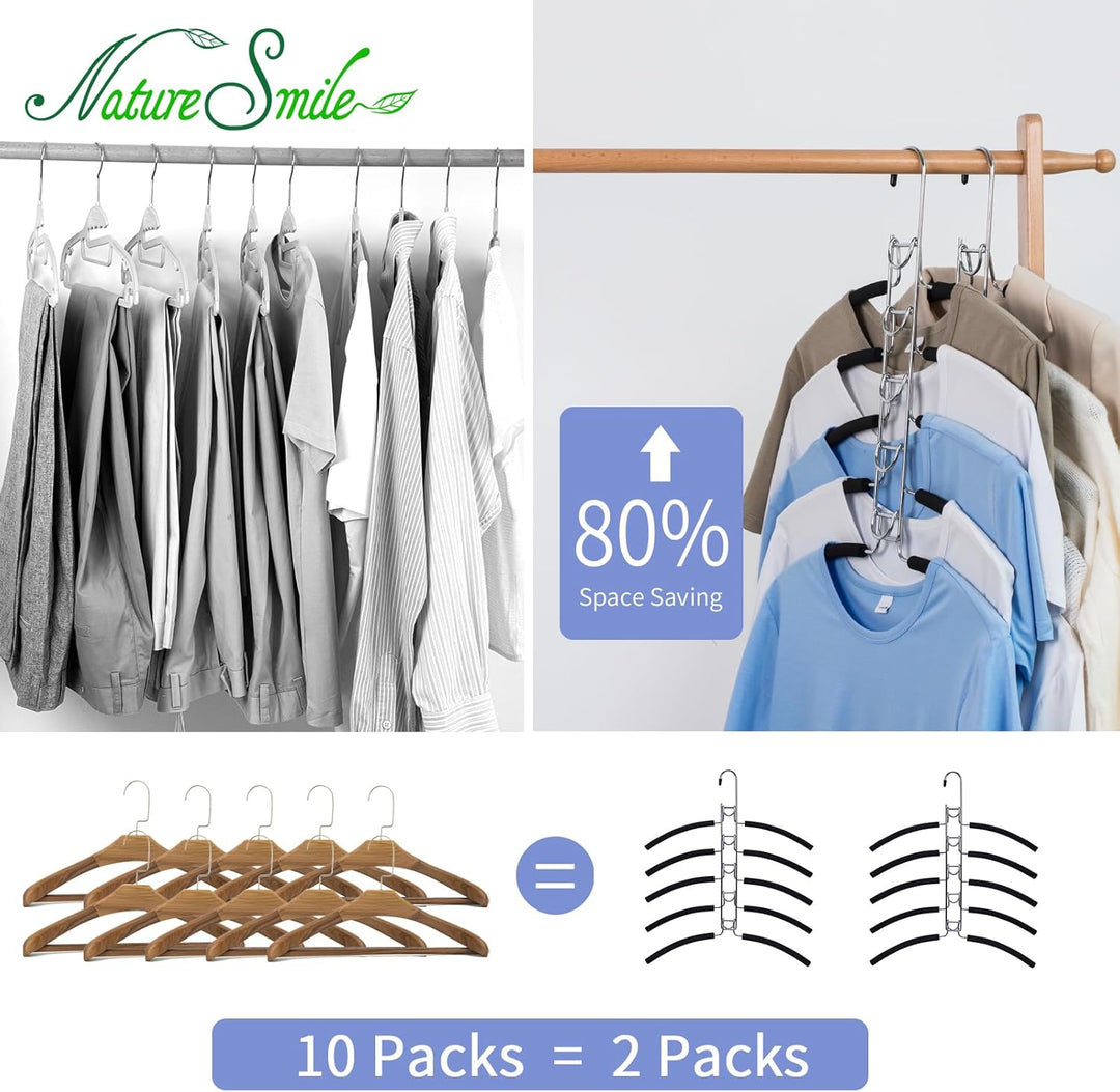 Nature Smile 2 Stück 5-in-1 Anti-Rutsch-Kleiderbügel aus Metall, mehrschichtige Kleiderständer, stra