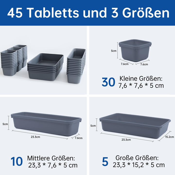 45 Stück Werkzeugkoffer Leer Organizer Sortierbox, Werkzeugaufbewahrung Schubladen Ordnungssystem We
