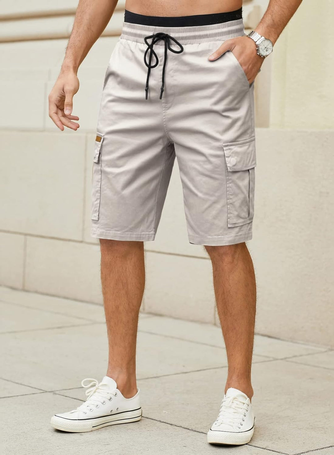 JMIERR Kurze Hosen Herren Baumwolle Cargo Shorts Herren Sommer Freizeithose mit Taschen S G Grau, S
