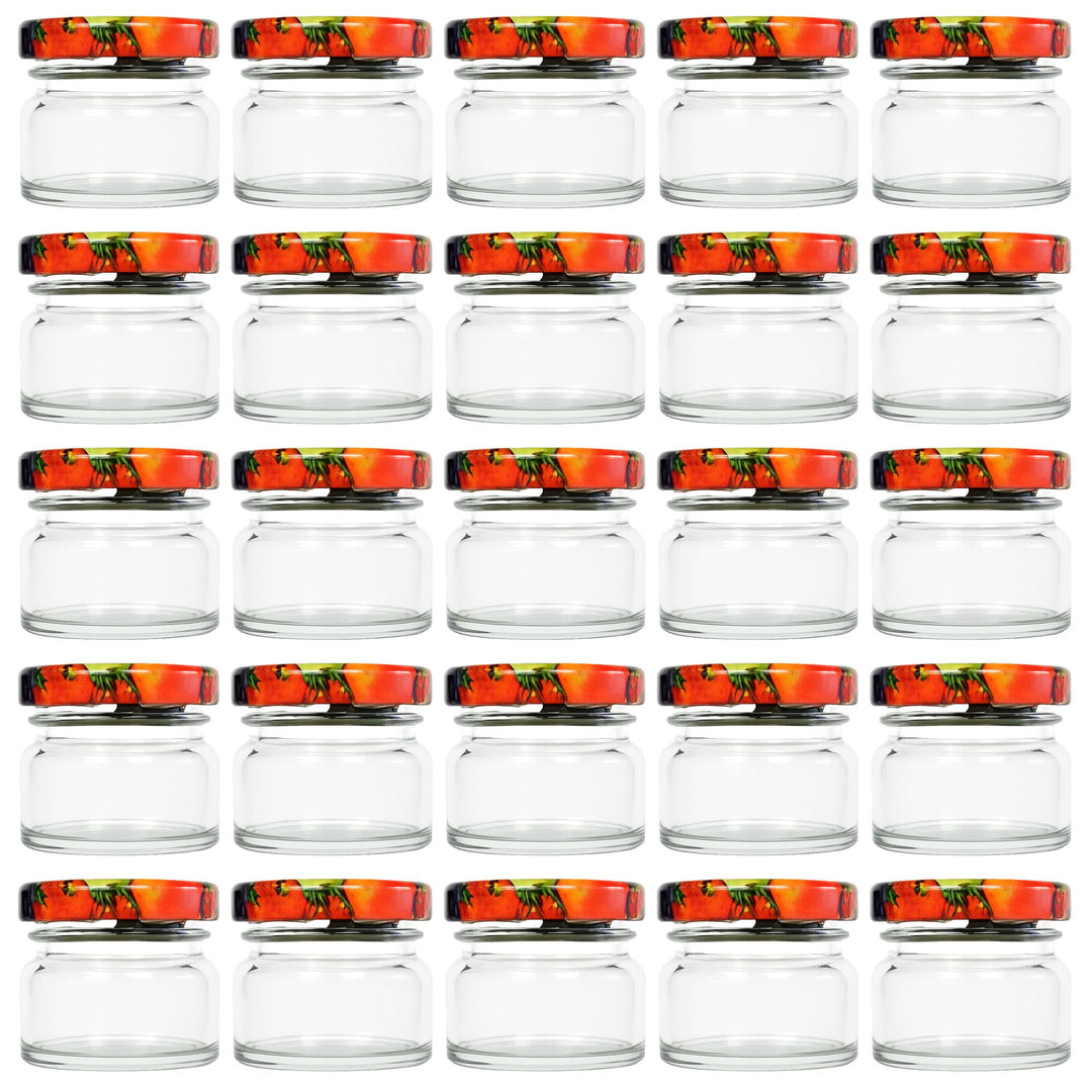 Vitrea 25x Mini Marmeladengläser 30 ml - mit Deckel Obst TO 43 - kleine Einmachgläser zum befüllen m