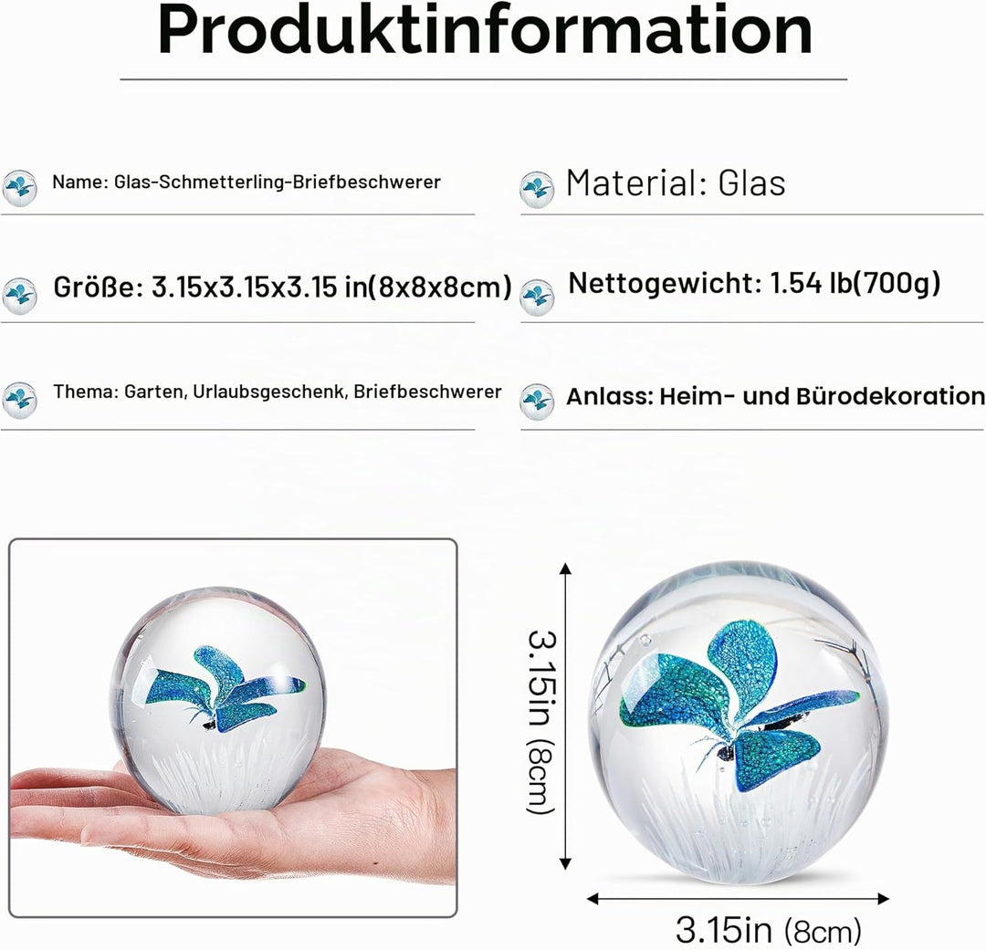 Briefbeschwerer aus mundgeblasenem Glas, Schmetterlingsfiguren, Briefbeschwerer, Geburtstagsgeschenk