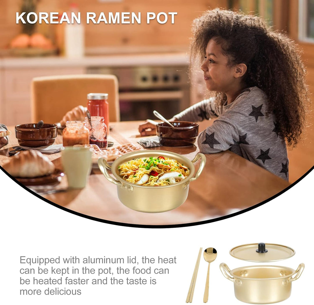 YARNOW Double Ears Nudeltopf 1 Set Koreanische Ramen Topf Aluminium Kochtopf mit Deckel Löffel Stäbc