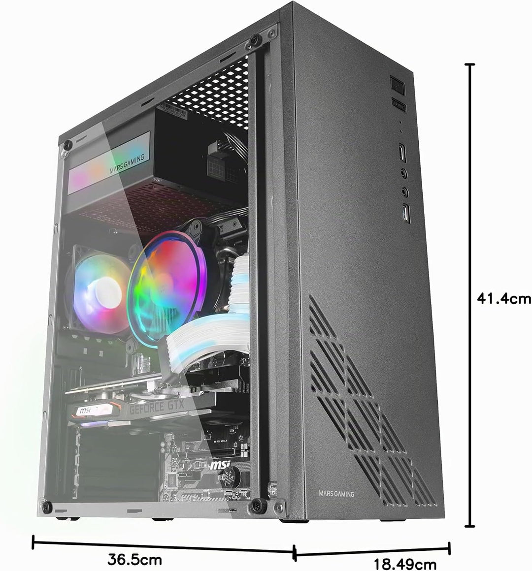 Mars Gaming MC100, ATX Gaming Gehäuse, 9 cm FRGB Lüfter, Convect-Cool Belüftung, SchwarzMars Gaming