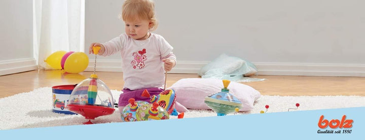 Lena 52120 - Panoramakreisel Eisenbahn Ø 19 cm, Kunststoff Schwungkreisel, klassischer Pumpkreisel,