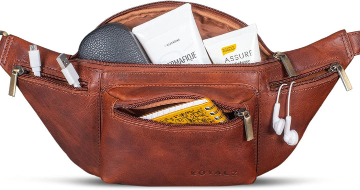 ROYALZ 'Laguna' Bauchtasche Leder Vintage Look Gürteltasche Unisex auch als Brusttasche Crossbody Ba