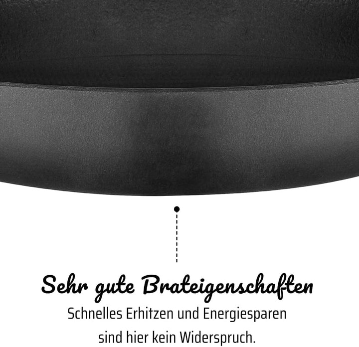 GSW 716499 Servierpfanne Robusta 30cm mit Glasdeckel, Gusseisen, Edelstahl rostfrei, schwarz