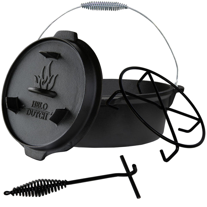 Dutch Oven Set Gusseisen 1,8L-13,6L – Feuertopf mit Deckelheber, Schmortopf mit & ohne Füsse, Schlit