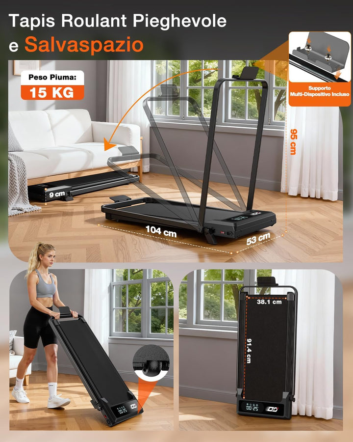 Walking Pad mit 9% Steigung, Laufband klappbar elektrisch für Zuhause und Büro, leiser bürstenloser
