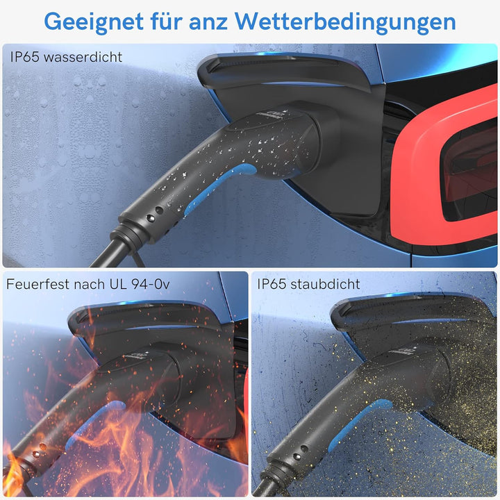 EVDANCE Typ 2 Ladekabel 22KW 6m 32A 3 Phasig, Ladekabel Typ 2 mit Tasche für E Auto EV/PHEV, Typ 2 a