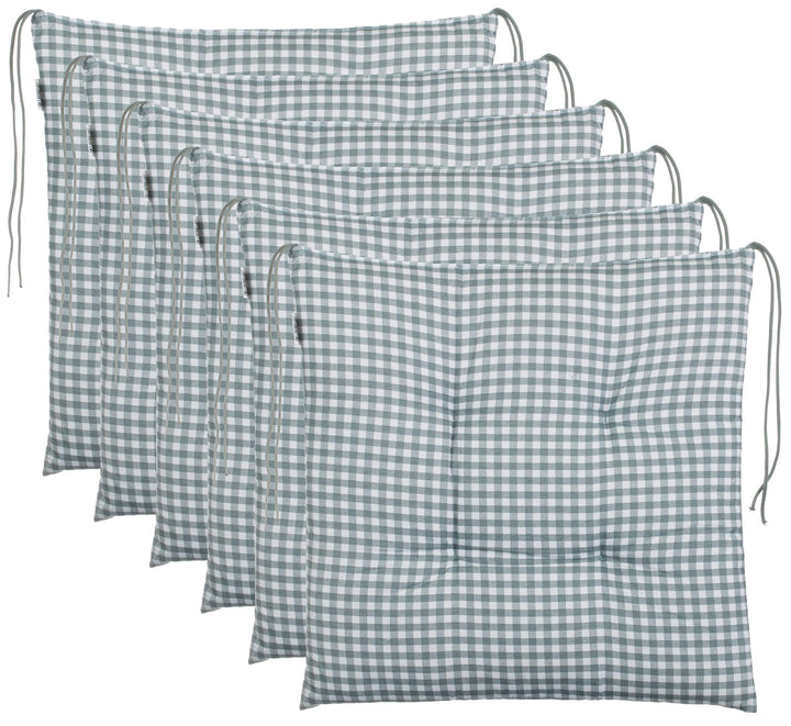 Brandsseller 6er-Set Sitzkissen 40x40x5 cm kariert Stuhlkissen mit 4-Punkt-Steppung &amp; Kordelbändern