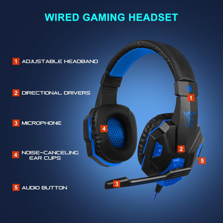 Gaming Tastatur und Maus Set mit Headset, QWERTZ DE Layout, Crack Beleuchtete Tastatur, 4 Farben LED