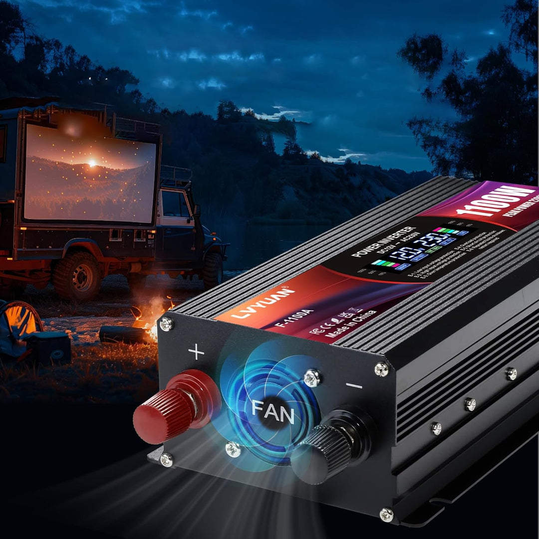 LVYUAN 1100W Wechselrichter DC 12V auf 230V AC Spannungswandler Stromwandler Inverter 2 USB Ports/EU