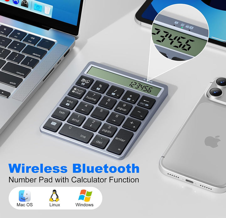 Wireless Bluetooth Numeric Keypad &amp; Rechner mit Display, 23 Keys für Laptop