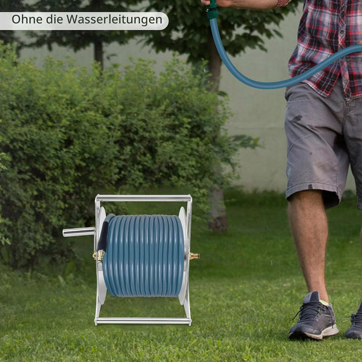 Edelstahl Schlauchtrommel Gartenschlauch Trommel, Handbuch Schlauchrolle Schlauchwagen Wasserschlauc