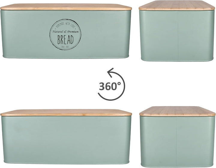 MamboCat Brotbox Fresh mint I (LxBxH) 33,2x18,5x15,4cm I Metall-Brotkasten mit Bambusdeckel I Aufbew