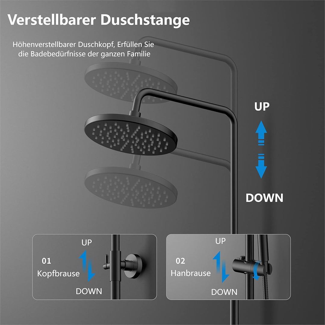 YOOZENA Duscharmatur Komplettset,Duschsystem mit Regendusche, 3 Strahlarten Duschkopf, Duscharmatur