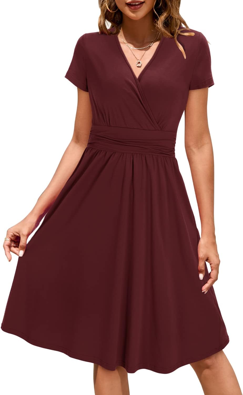 STYLEWORD Damen Sommerkleid Kurzarm V-Ausschnitt Kleider Blumenmuster Kleid Wickelkleid Mit Taschen