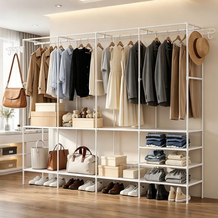 Kleiderständer 4 Ebenen Offener Kleiderschrank Ablagen Garderobe Weiss | Kleiderständer und Ablagen