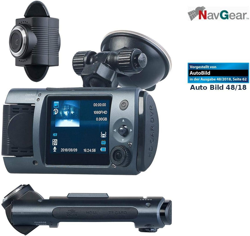 NavGear Dashcam Dual: Full-HD-Dashcam mit 2 Objektiven, 150° Ultra-Weitwinkel, Marken-Sensor (Dashca