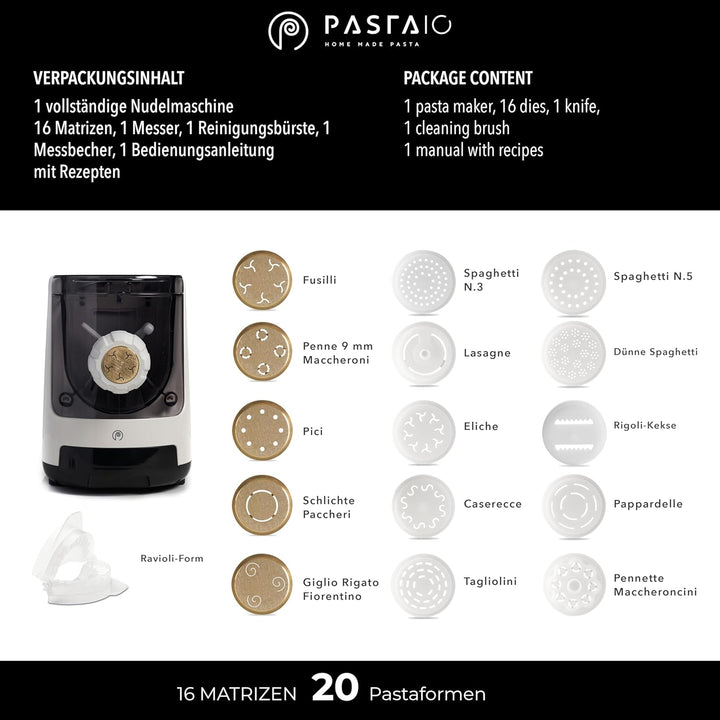 PASTAIO | Pasta-Maker mit doppelter Ausführung und 5 Formen in Bronze. Nudelmaschine, bis zu 800 g P