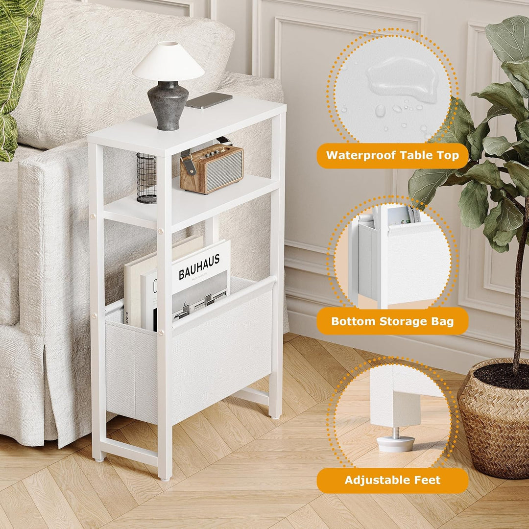 Konsolentisch Schmal 3 Ablagen Schmaler Nachttisch Weiss Sideboard Sofatisch mit Stauraum Beistellti