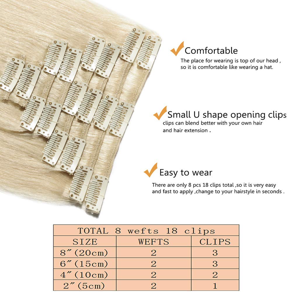 SEGO Extensions Clip in Echthaar Echthaar 8 Pcs Haarverlängerung Haarteil natürliches glatt Remy Haa