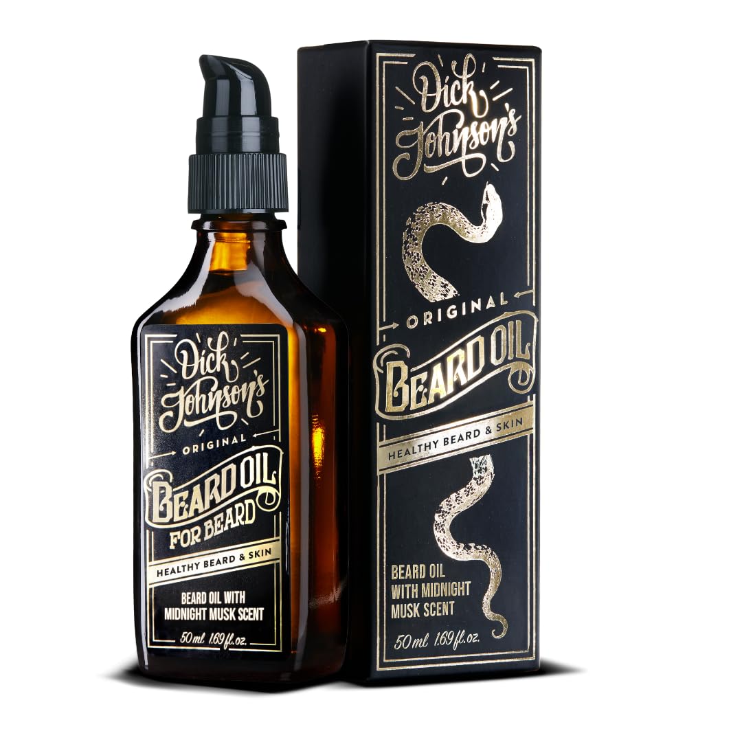 Dick Johnson Bartöl Midnight Musk Duft 50 ml – Bart Öl mit Arganöl, Jojobaöl und Mandelöl – Bartpfle