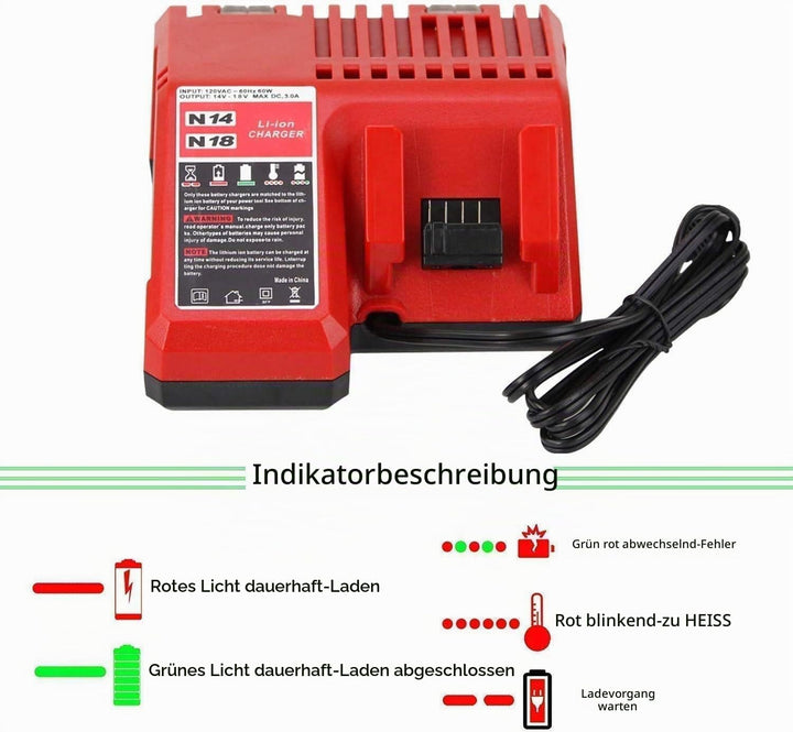 Ersatz Ladegerät für Milwaukee M18-18V M12, M18, 48-59-1806, 48-59-1840, Batterie Ladegerät Werkzeug